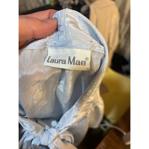 Blue Laura Mae 1980's tie neck blouse with blue floral design - Picture 6 of 6